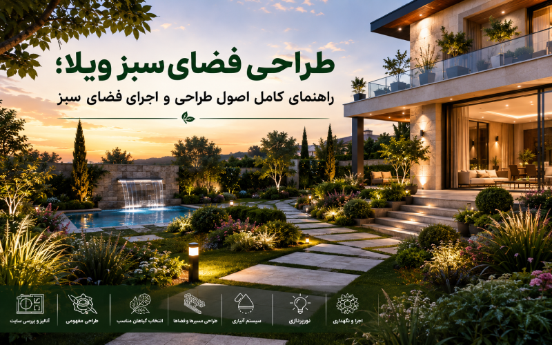 طراحی فضای سبز ویلا؛ راهنمای کامل اصول طراحی و اجرای فضای سبز