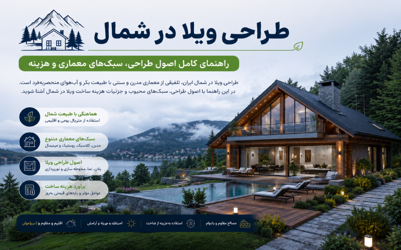 طراحی ویلا در شمال؛ راهنمای کامل اصول طراحی، سبک‌های معماری و هزینه ساخت